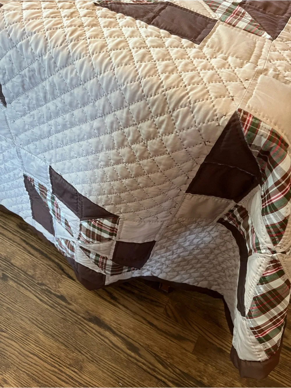 Rustic Plaid Pinwheel Patchwork Quilt Cabin Lodge Cottagecore Brown Tan